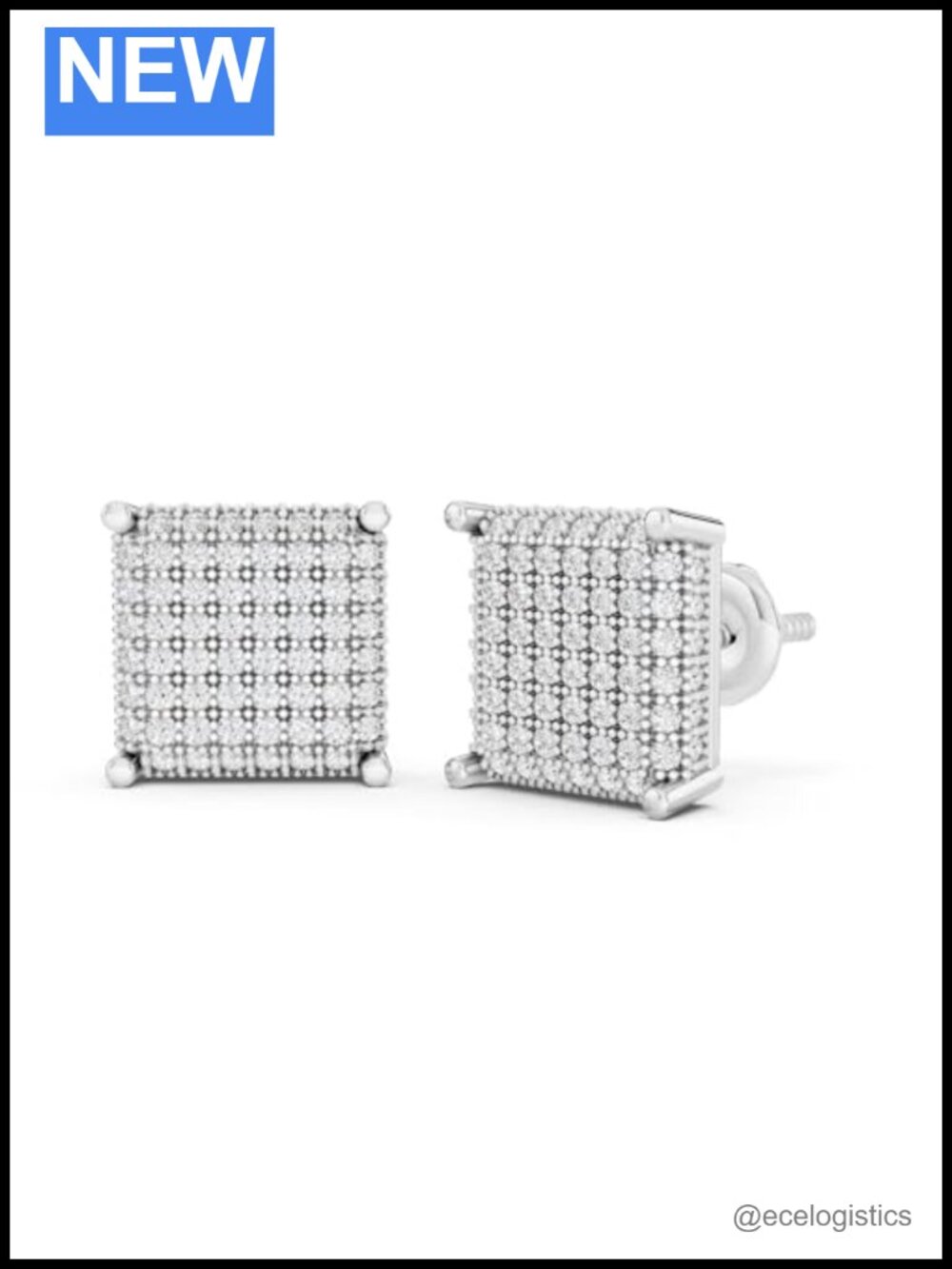 925 Sterling Silver Diamond Stud Earrings 0.55 Carat Hip Hop Unisex